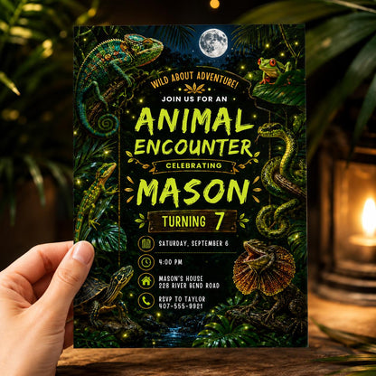 Reptile Birthday Invitation Editable Template, Lizard Nature Theme Boy Printable Invite, Zoo Animal Encounter Party, Editable Canva Template __etsy:8086028201