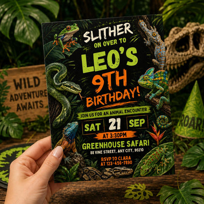 Reptile Birthday Invitation, Slither On Over Jungle Theme, Editable Slither On Over Birthday Reptile Invitation Jungle Lizard Party, Canva __etsy:8012737546