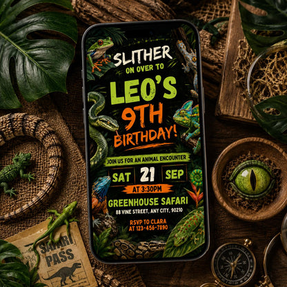 Reptile Birthday Invitation, Slither On Over Jungle Theme, Editable Slither On Over Birthday Reptile Invitation Jungle Lizard Party, Canva __etsy:8060648923