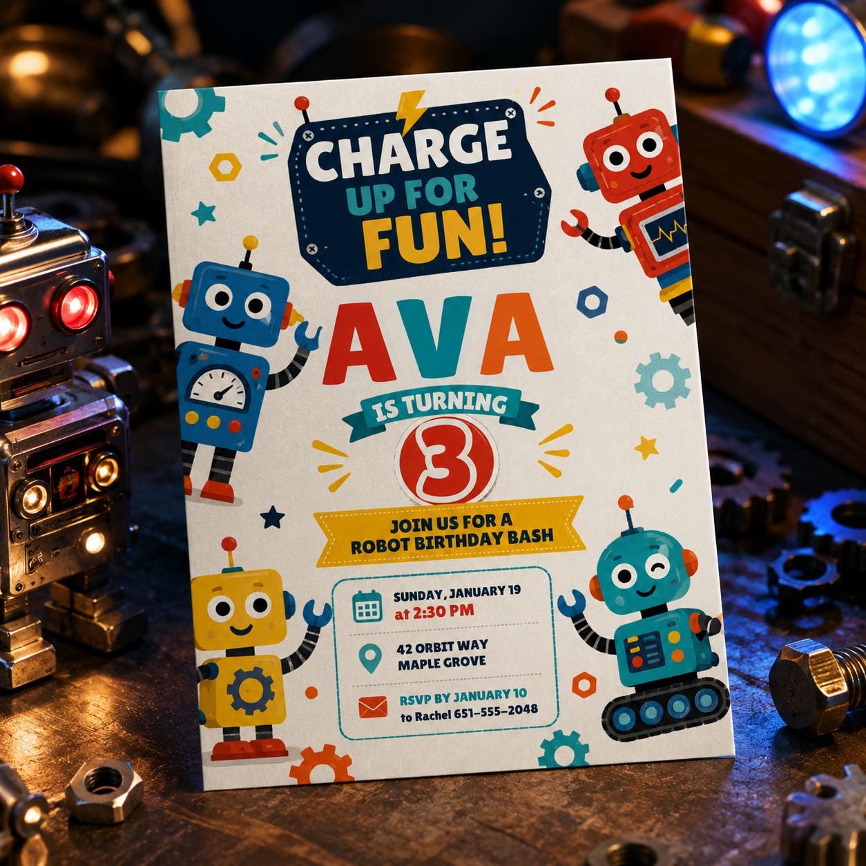Robot Birthday Invitation, Robot Party Invite, Boy Birthday Robot Invite, 4th Birthday Party Invitation, Robot Party Ideas, Editable Canva __etsy:8086194773