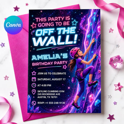 Rock Climbing Birthday Invitation, Bouldering Party Ticket Invite, Editable Digital Template, Instant Download, Printable Bday Party Card __etsy:8024831729