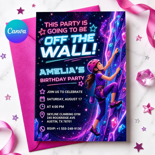 Rock Climbing Birthday Invitation, Bouldering Party Ticket Invite, Editable Digital Template, Instant Download, Printable Bday Party Card __etsy:8024831729