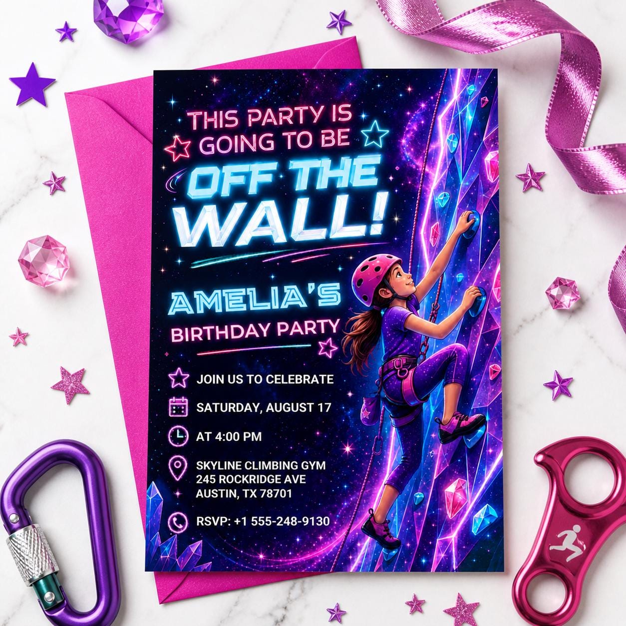 Rock Climbing Birthday Invitation, Bouldering Party Ticket Invite, Editable Digital Template, Instant Download, Printable Bday Party Card __etsy:8024836347