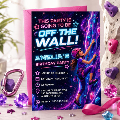 Rock Climbing Birthday Invitation, Bouldering Party Ticket Invite, Editable Digital Template, Instant Download, Printable Bday Party Card __etsy:7976882920
