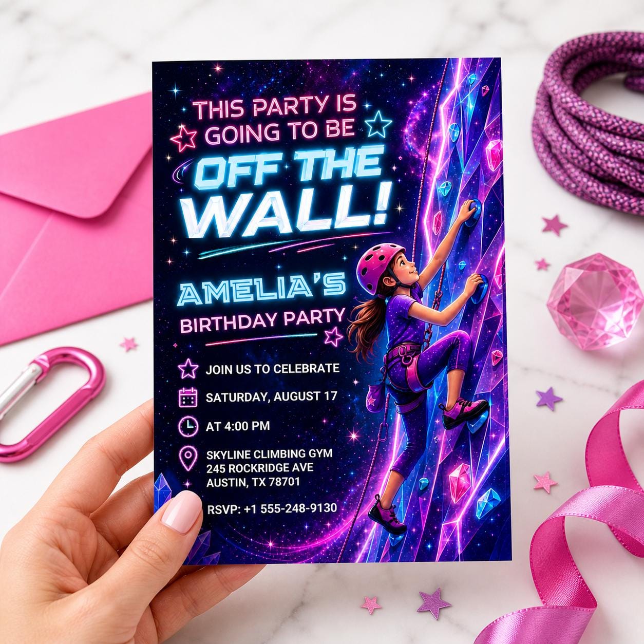 Rock Climbing Birthday Invitation, Bouldering Party Ticket Invite, Editable Digital Template, Instant Download, Printable Bday Party Card __etsy:7976882916
