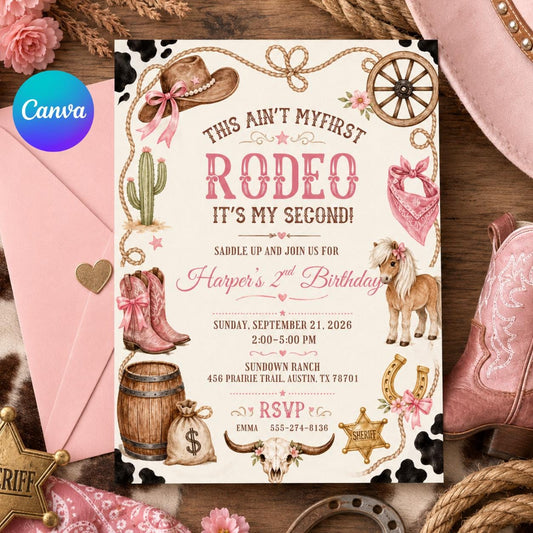 Rodeo Birthday Invitation Template: Western Party Editable  Invite, Editable Rodeo Birthday invitation, rodeo party-cowgirl party, Canva __etsy:8056816449