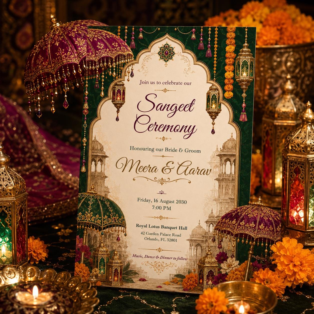 Sangeet Ceremony Invitation, Indian Sangeet Invitation, Mehndi Indian Sangeet Wedding, Mehndi Sangeet Ceremony Party, Canva Template __etsy:8053899614