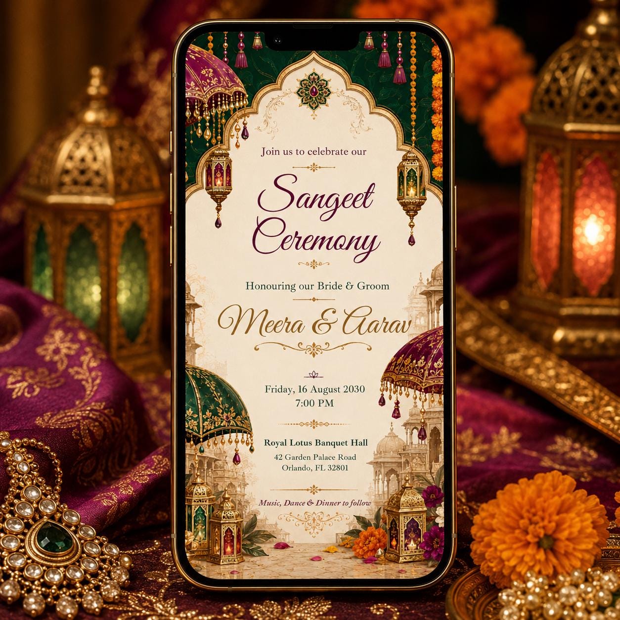 Sangeet Ceremony Invitation, Indian Sangeet Invitation, Mehndi Indian Sangeet Wedding, Mehndi Sangeet Ceremony Party, Canva Template __etsy:8101812253