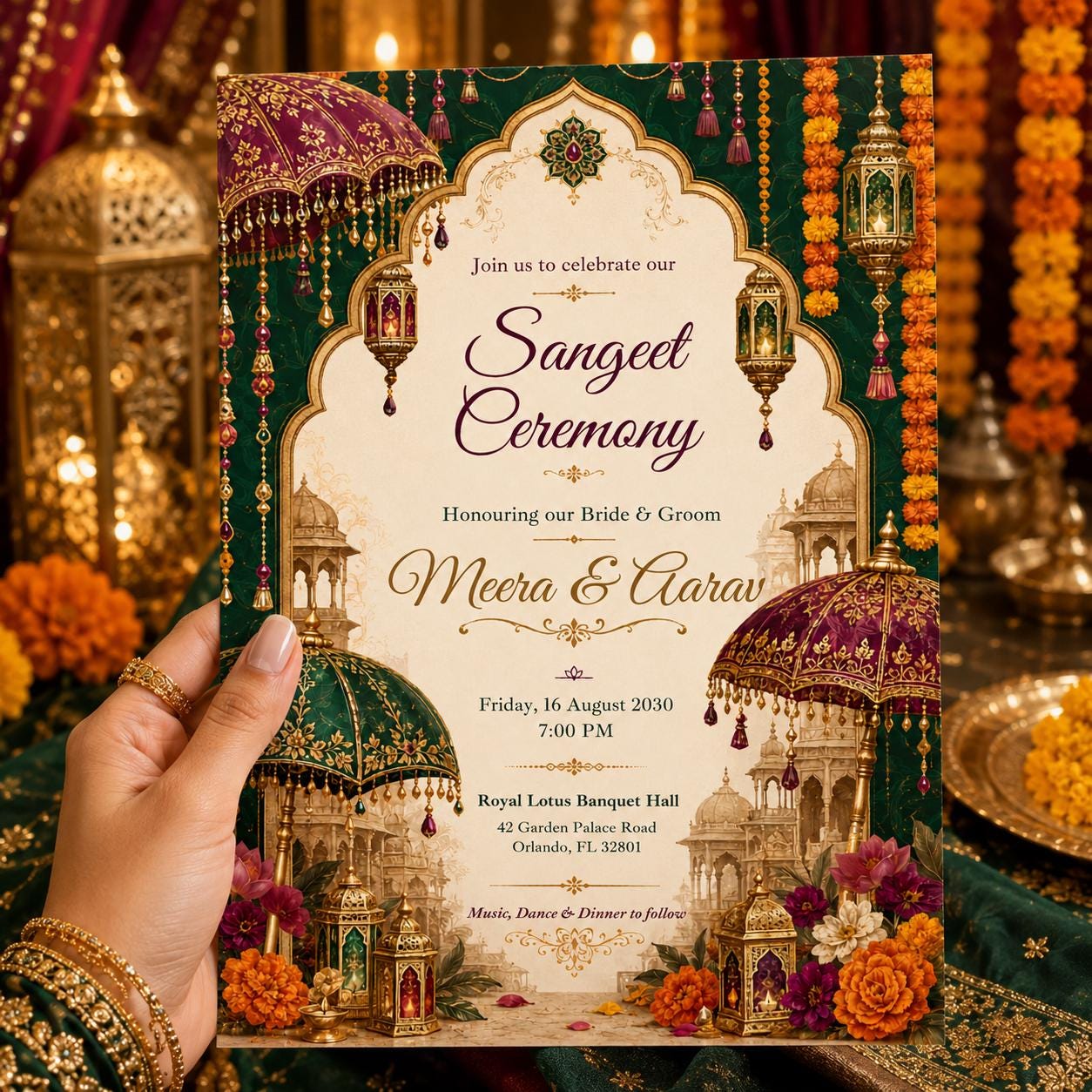 Sangeet Ceremony Invitation, Indian Sangeet Invitation, Mehndi Indian Sangeet Wedding, Mehndi Sangeet Ceremony Party, Canva Template __etsy:8101812259