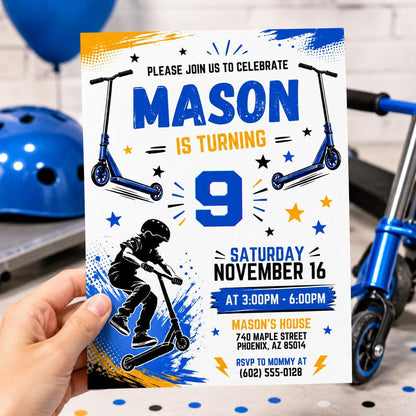 Scooter Birthday Invitation,Scooter Invitation,Scoot On Over,Scooter Birthday Party,Scooter Birthday, Editable Canva Template __etsy:8055157663