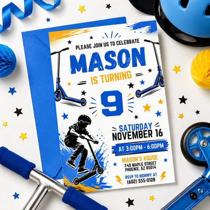 Scooter Birthday Invitation,Scooter Invitation,Scoot On Over,Scooter Birthday Party,Scooter Birthday, Editable Canva Template __etsy:8055157695
