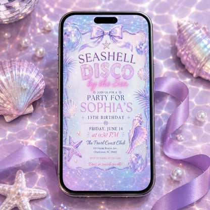 Seashell Disco Birthday Invitation, Disco Party Invitation, Seashell  Birthday Invitation, Editable Ocean Theme Party Invite, Canva Template __etsy:8047047896