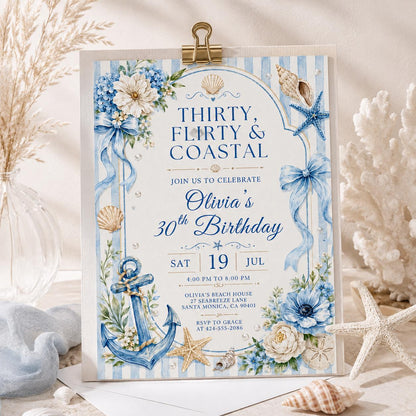 Seashell 13th Birthday Invitation: Editable Ocean Theme Party Invite (Digital Download) __etsy:8039677551
