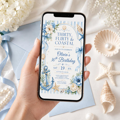 Seashell 13th Birthday Invitation: Editable Ocean Theme Party Invite (Digital Download) __etsy:8039677609