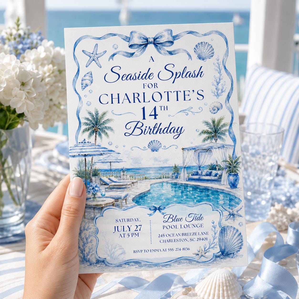 Seaside Splash Birthday Invitation, The Summer I Turned Pretty Birthday Invitation, Coastal Party Invite, 13th Birthday Girl, Canva Template __etsy:8094883607