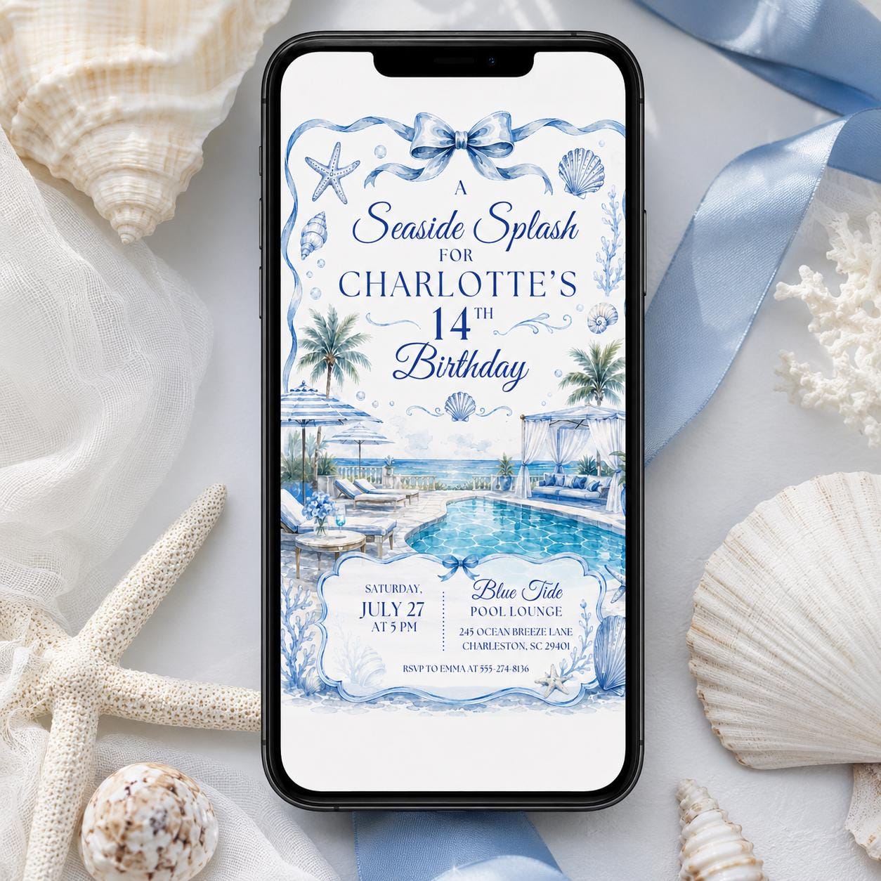 Seaside Splash Birthday Invitation, The Summer I Turned Pretty Birthday Invitation, Coastal Party Invite, 13th Birthday Girl, Canva Template __etsy:8046974942