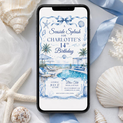 Seaside Splash Birthday Invitation, The Summer I Turned Pretty Birthday Invitation, Coastal Party Invite, 13th Birthday Girl, Canva Template __etsy:8046974942