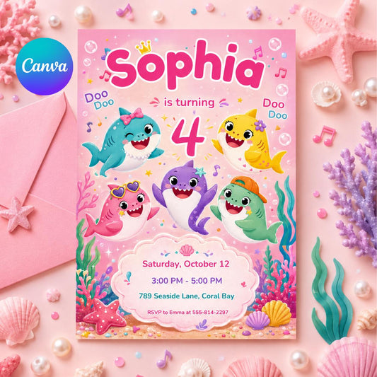 Shark Birthday Invitation, Sharktastic Birthday Invitation, Under The Sea Birthday Invitation, Ocean Theme Kids Party Invite, Editable Canva __etsy:8002315876