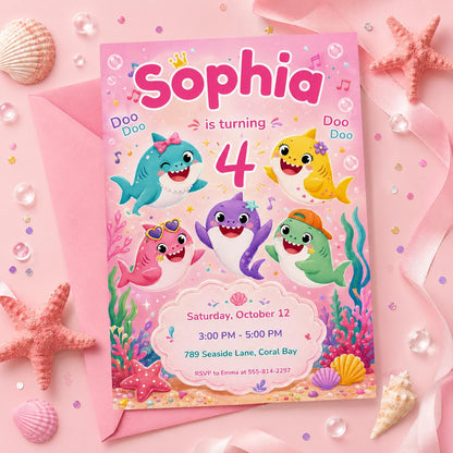 Shark Birthday Invitation, Sharktastic Birthday Invitation, Under The Sea Birthday Invitation, Ocean Theme Kids Party Invite, Editable Canva __etsy:8002311518