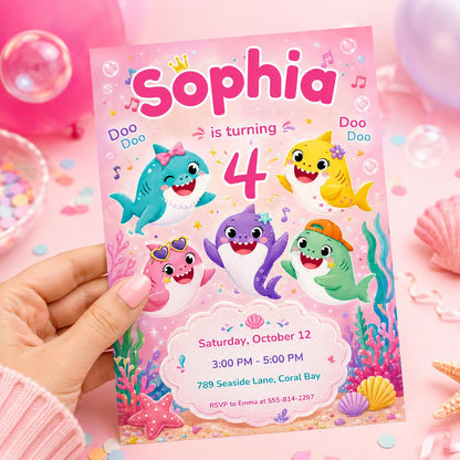 Shark Birthday Invitation, Sharktastic Birthday Invitation, Under The Sea Birthday Invitation, Ocean Theme Kids Party Invite, Editable Canva __etsy:8002311504