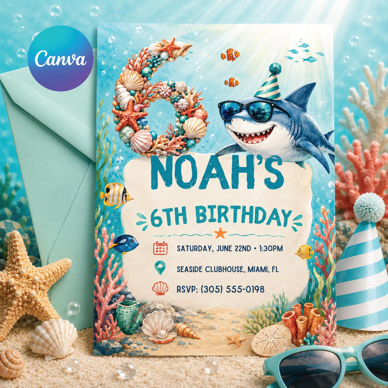 White Neon Shark Invitation