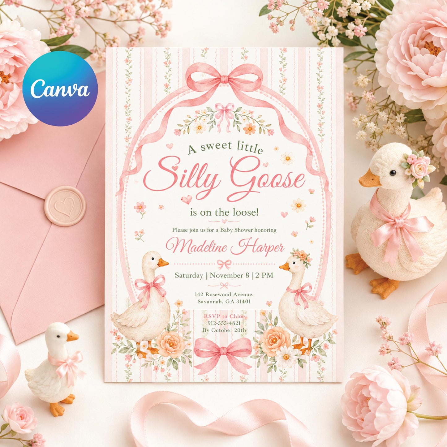 Silly Goose Baby Shower Invitation, Silly Goose Baby Shower Invitation, Goose Baby Shower Invite, Sweet Little Goose Editable Template __etsy:8018514610