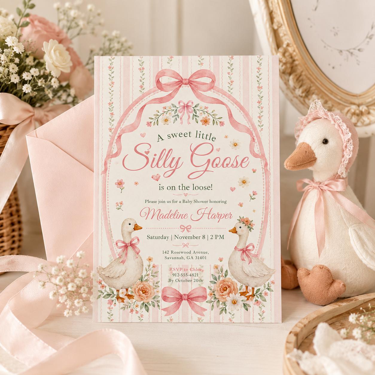 Silly Goose Baby Shower Invitation, Silly Goose Baby Shower Invitation, Goose Baby Shower Invite, Sweet Little Goose Editable Template __etsy:8018508390