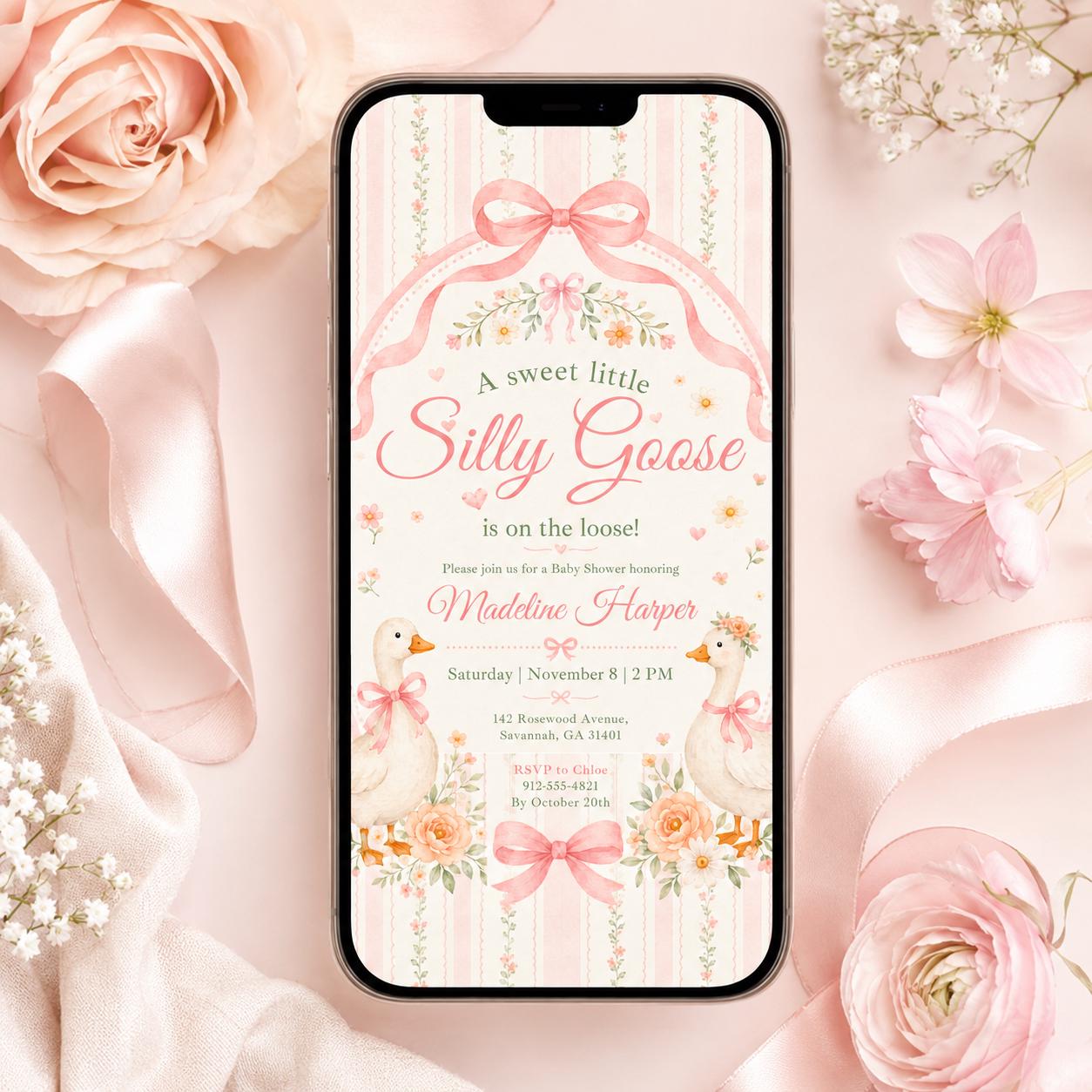 Silly Goose Baby Shower Invitation, Silly Goose Baby Shower Invitation, Goose Baby Shower Invite, Sweet Little Goose Editable Template __etsy:8018508548