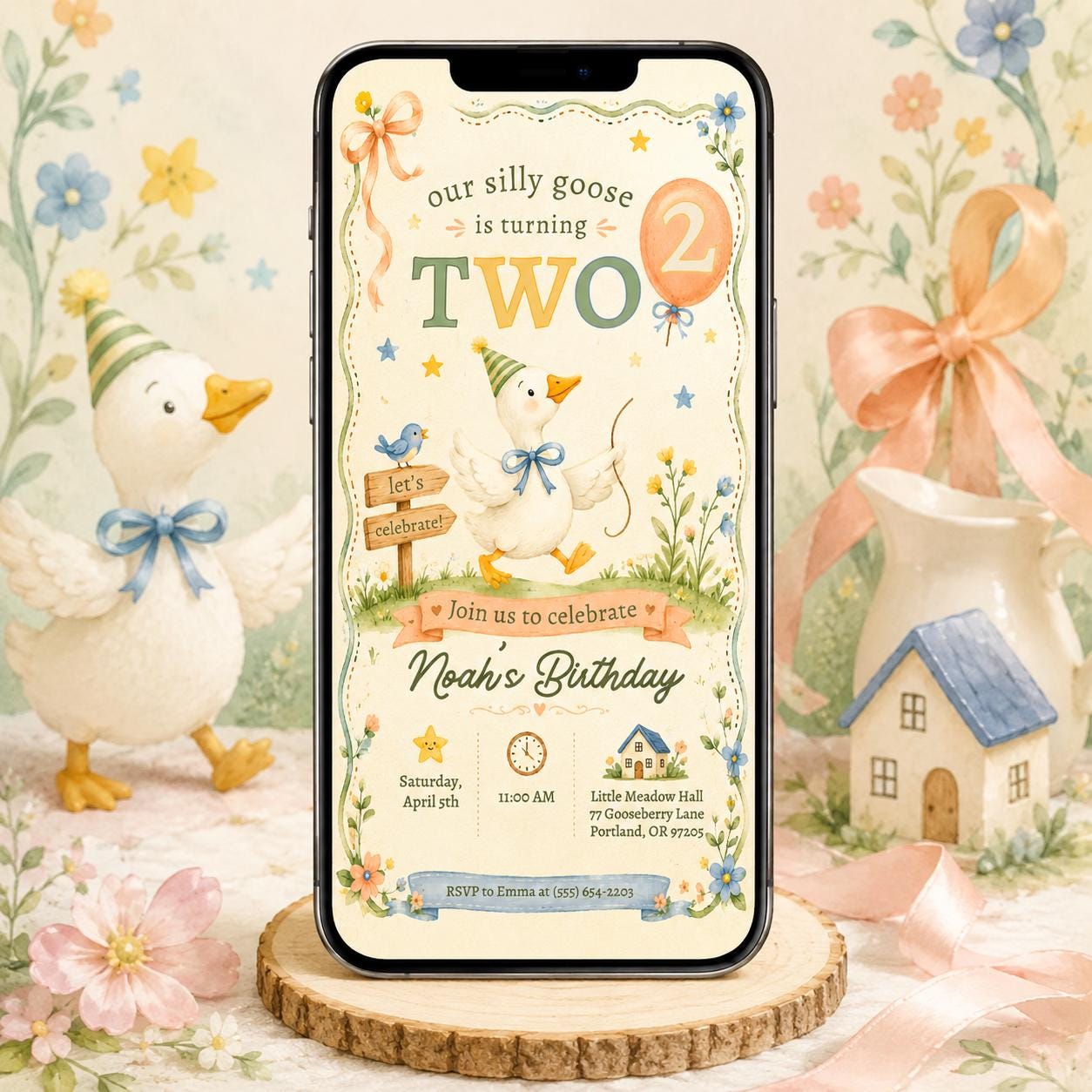 Silly Goose 2nd Birthday Invitation, Two Silly Goose Party, Our Silly Goose is turning two, Girl Birthday Invite, Pink Gingham Silly Goose __etsy:8057512730