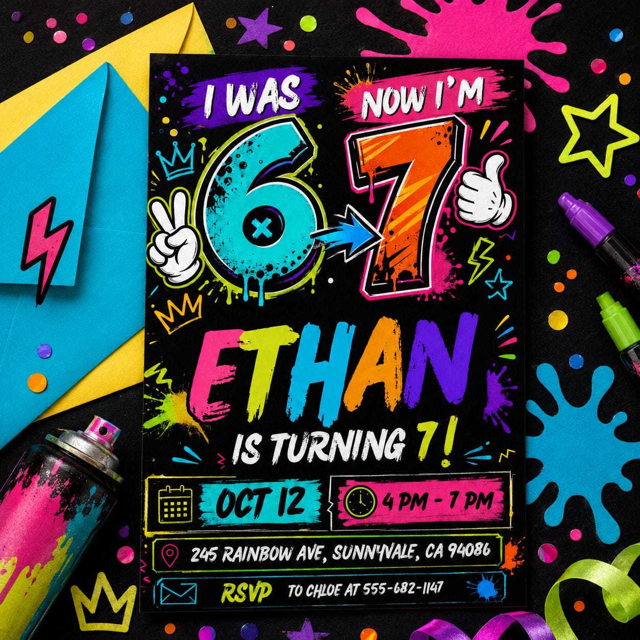 Six Seven Party birthday invitation, printable six seven invite, editable 6 7 meme Party template, Canva digital template, girl boy birthday __etsy:8078500589