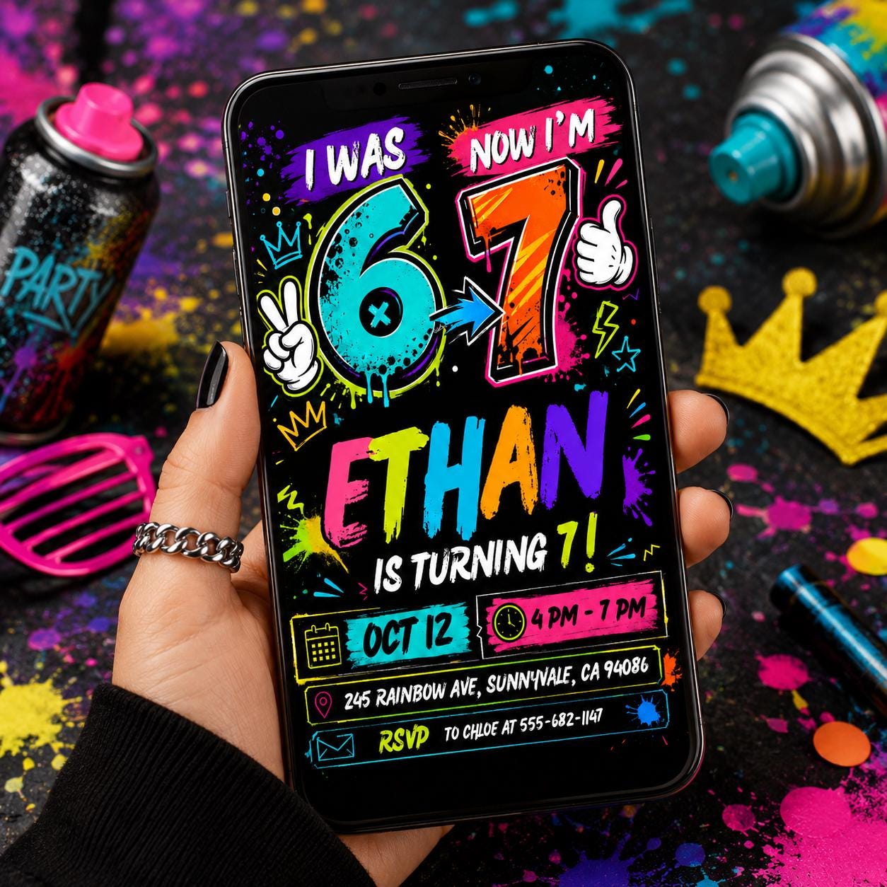 Six Seven Party birthday invitation, printable six seven invite, editable 6 7 meme Party template, Canva digital template, girl boy birthday __etsy:8030592272