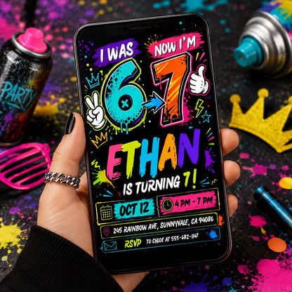 Six Seven Party birthday invitation, printable six seven invite, editable 6 7 meme Party template, Canva digital template, girl boy birthday __etsy:8030592272