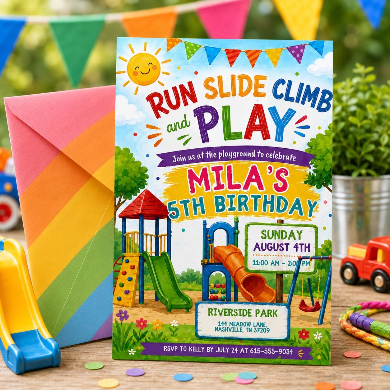 Slide Birthday Invite, Rock Climbing Birthday Invitation, Slide Run And Play Invite, un slide climb jump and play playground, Canva Template __etsy:8032296630