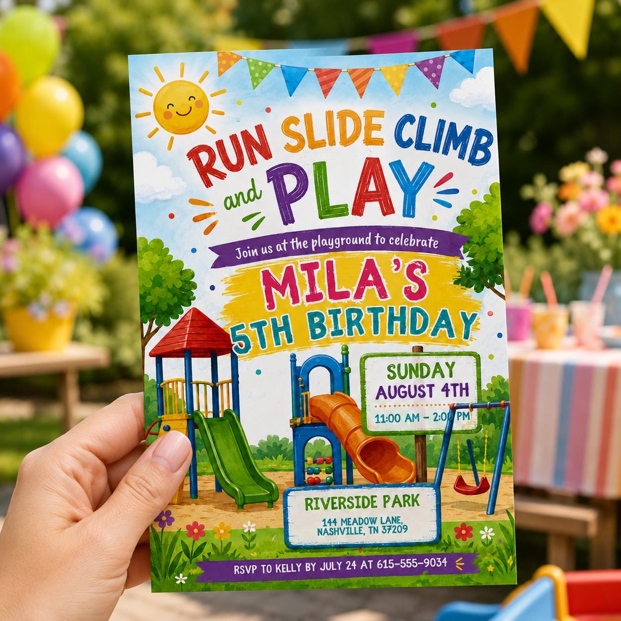 Slide Birthday Invite, Rock Climbing Birthday Invitation, Slide Run And Play Invite, un slide climb jump and play playground, Canva Template __etsy:8080206437