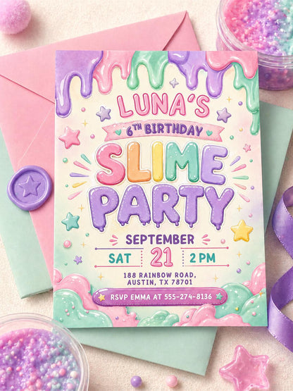 Slime Party Birthday Invitation: Editable Digital Template (Printable & Mobile Evite) __etsy:8018127053