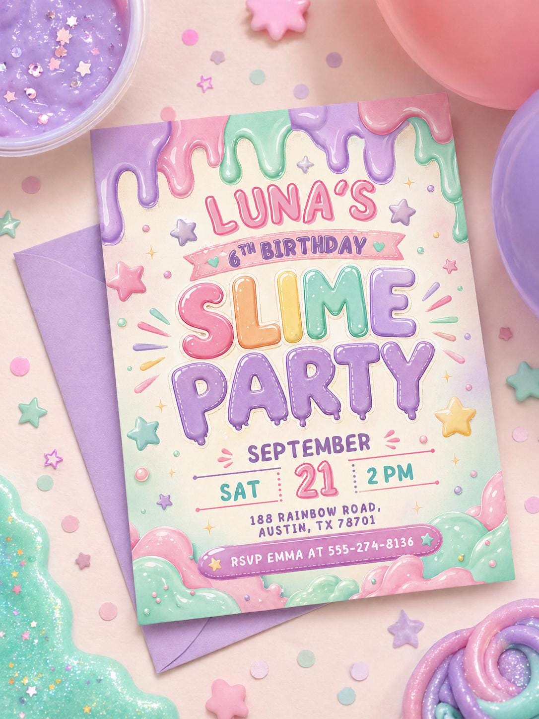 Slime Party Birthday Invitation: Editable Digital Template (Printable & Mobile Evite) __etsy:8018127067