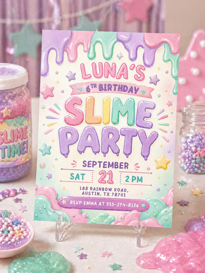 Slime Party Birthday Invitation: Editable Digital Template (Printable & Mobile Evite) __etsy:8018127061