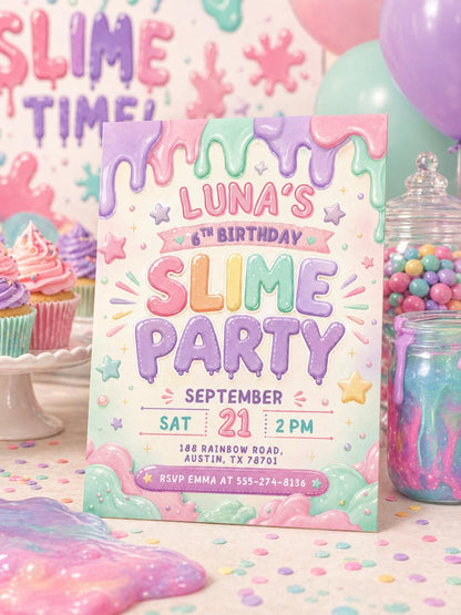Slime Party Birthday Invitation: Editable Digital Template (Printable & Mobile Evite) __etsy:7970176010