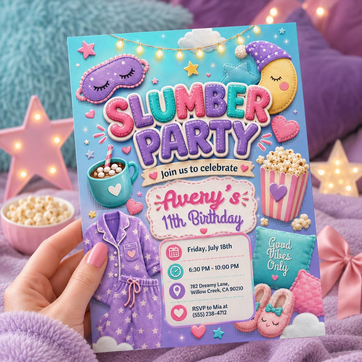 Slumber Party Invitation, Pink Slumber Party Invitation, Girls Sleepover Birthday Invite, Pajama Party Template, Tween Sleepunder Invite __etsy:8060260272