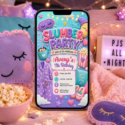 Slumber Party Invitation, Pink Slumber Party Invitation, Girls Sleepover Birthday Invite, Pajama Party Template, Tween Sleepunder Invite __etsy:8060260282