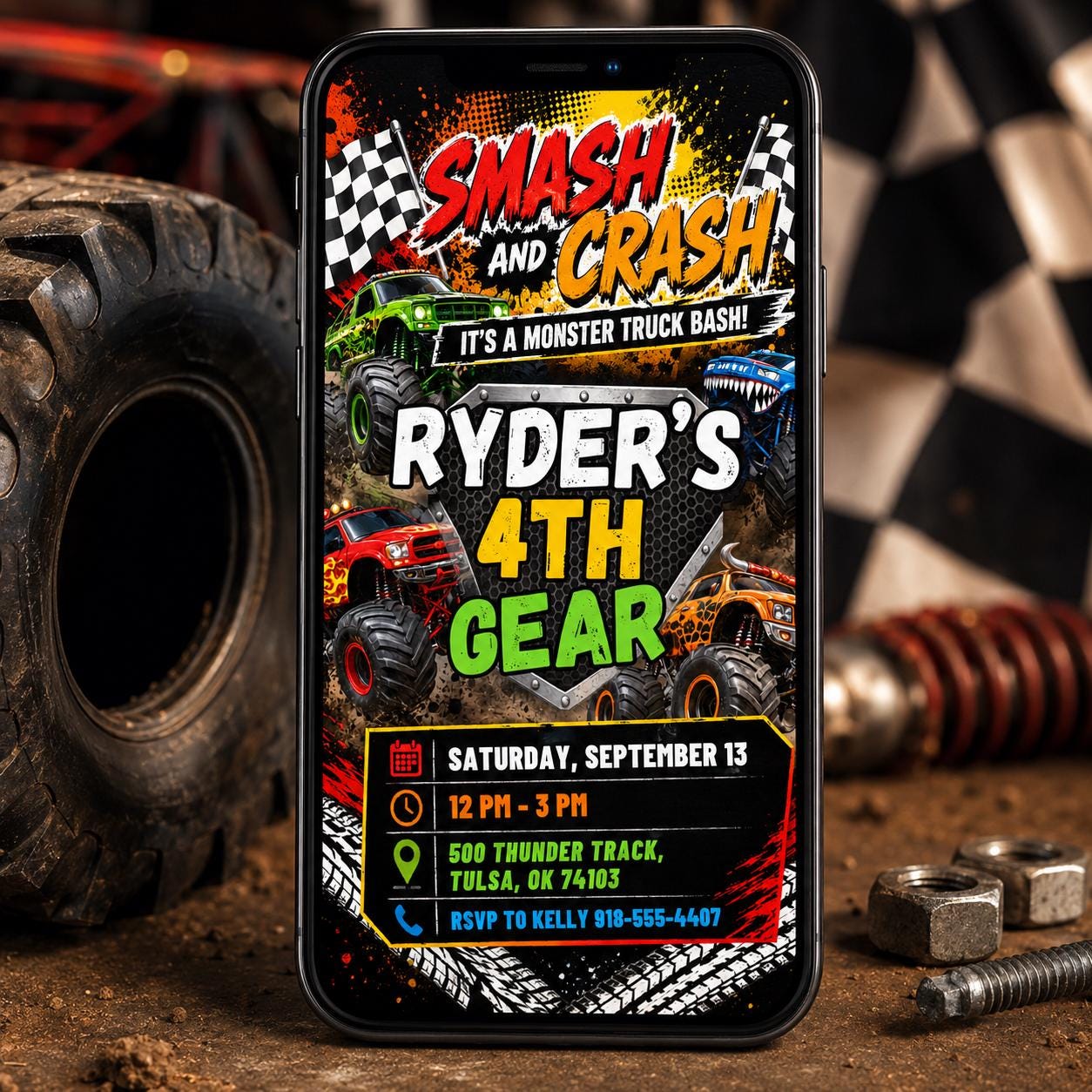 Smash Crash Bash Invite , Monster Truck Birthday Invitation, Canva Template __etsy:8045803060