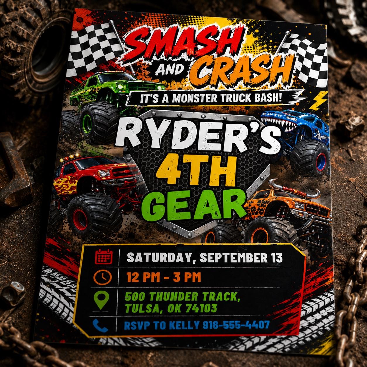 Smash Crash Bash Invite , Monster Truck Birthday Invitation, Canva Template __etsy:8045803064