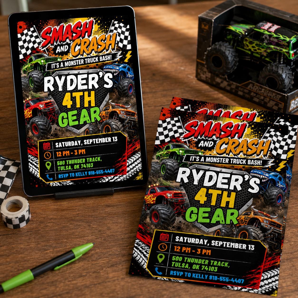 Smash Crash Bash Invite , Monster Truck Birthday Invitation, Canva Template __etsy:8093713973