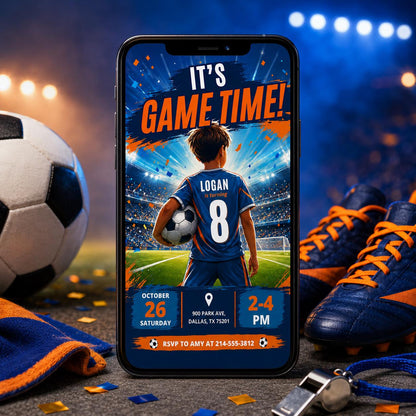 Soccer Birthday Invitation Canva Editable Template, Its Game Time Invite, Soccer Jersey Birthday Invite, Boys Football Party Canva Template __etsy:8030875144