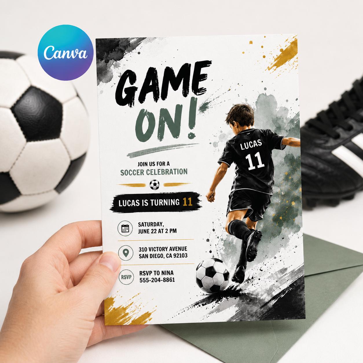 Soccer Birthday Invitation Card, Sports Party Invite, GOAL Editable Canva Template, Boys Girls Outdoor Theme Birthday Evite, Canva Template __etsy:8011218268