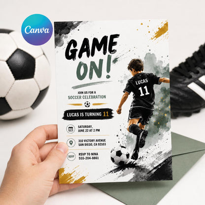 Soccer Birthday Invitation Card, Sports Party Invite, GOAL Editable Canva Template, Boys Girls Outdoor Theme Birthday Evite, Canva Template __etsy:8011218268