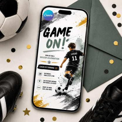 Soccer Birthday Invitation Card, Sports Party Invite, GOAL Editable Canva Template, Boys Girls Outdoor Theme Birthday Evite, Canva Template __etsy:8059131779