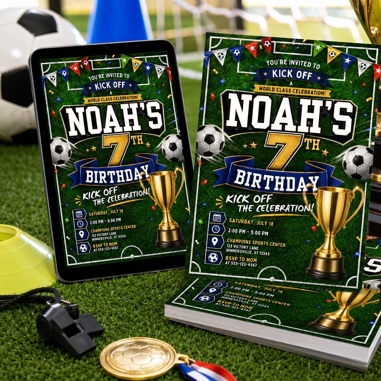 Soccer Birthday Invitation, Soccer Invitation, Football Flyer, Kick off Celebration Soccer Party, Football Party, Editable Canva Template __etsy:8046975234