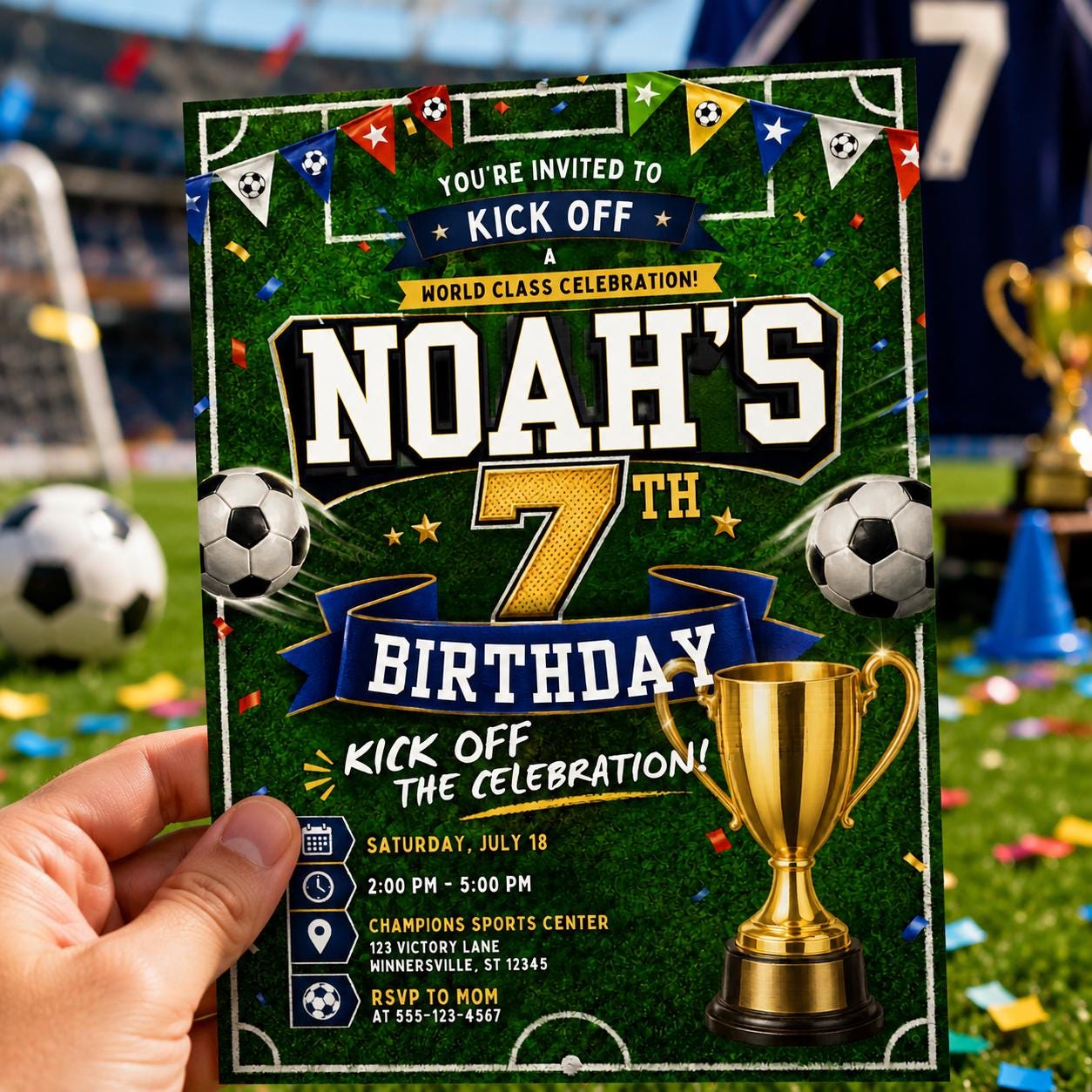 Soccer Birthday Invitation, Soccer Invitation, Football Flyer, Kick off Celebration Soccer Party, Football Party, Editable Canva Template __etsy:8094884015