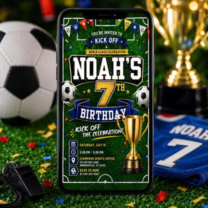 Soccer Birthday Invitation, Soccer Invitation, Football Flyer, Kick off Celebration Soccer Party, Football Party, Editable Canva Template __etsy:8094884319
